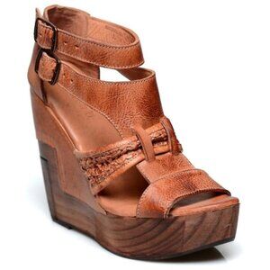 Bed Stu Paloma Wedge Platform Sandals Womens 7.5 Brown Leather Wood Handmade